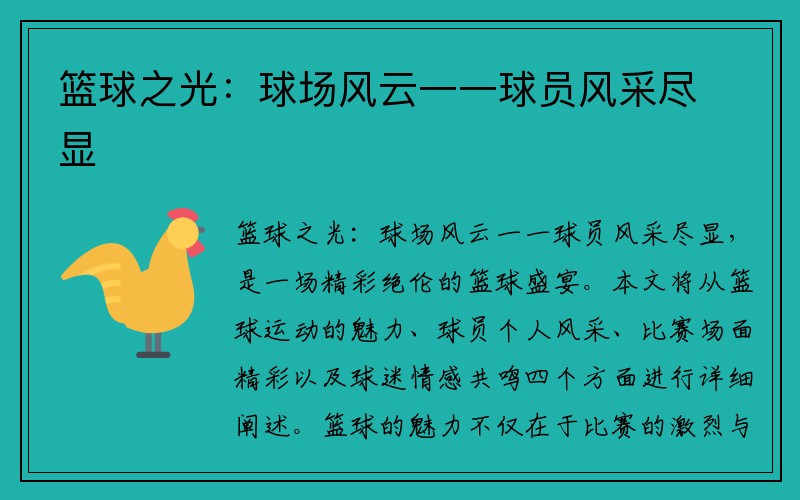 篮球之光：球场风云一一球员风采尽显